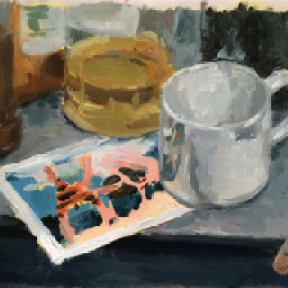 "Cup and Card", 2015, oil on vellum, 9 x 12”